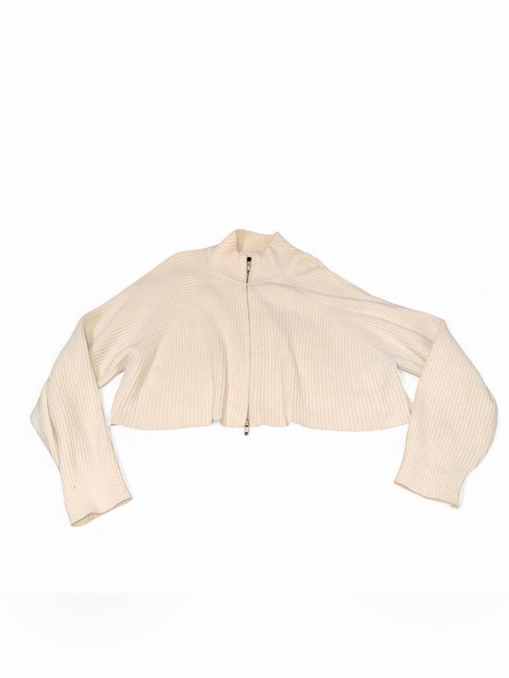 Forever 21 Cream Ribbed Zip-Up Mock Neck Sweater